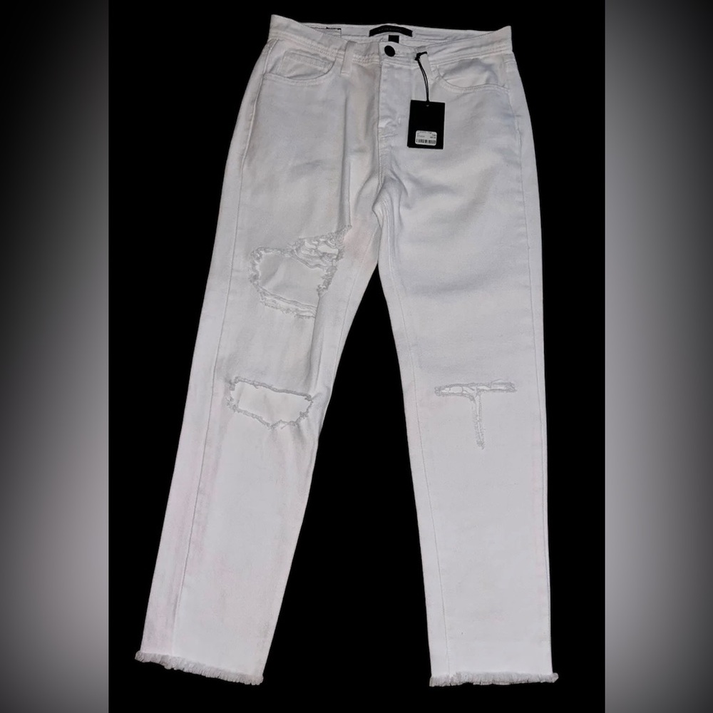FLYING MONKEY White high rise crop jeans Raw Hem NWT